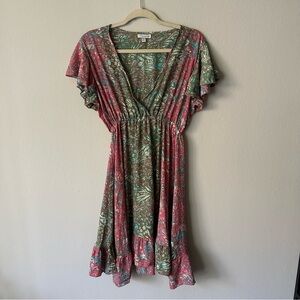 Karma Highway Bohemian Silk Floral V-Neck Dress One Size